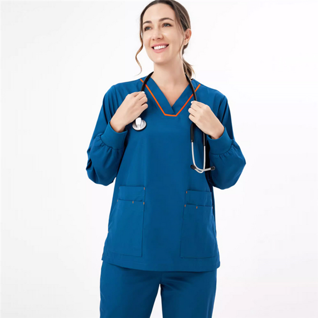 GUOER Medical Uniform Women Scrubs Set Top and Pants 23-8 Blue